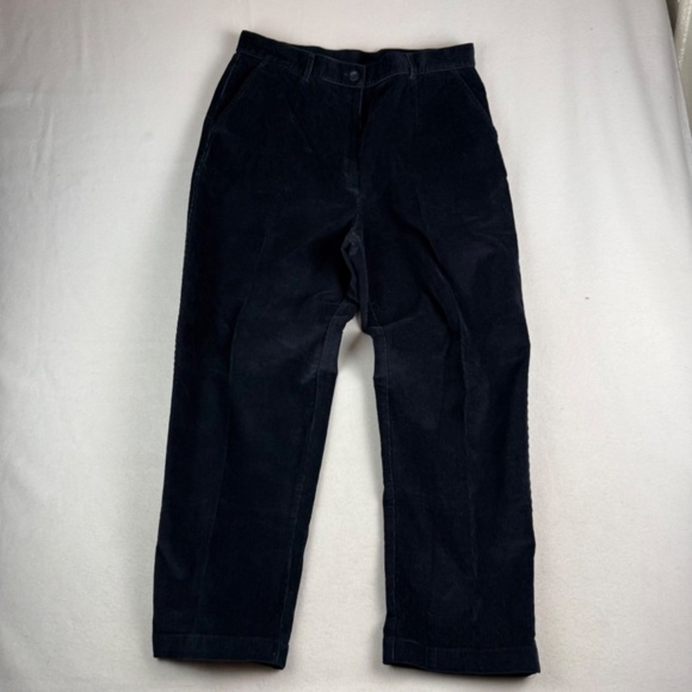 LL‎ Bean Womens Navy Blue Corduroy Pants Size 16 Petite High Rise Stretch Cotton
